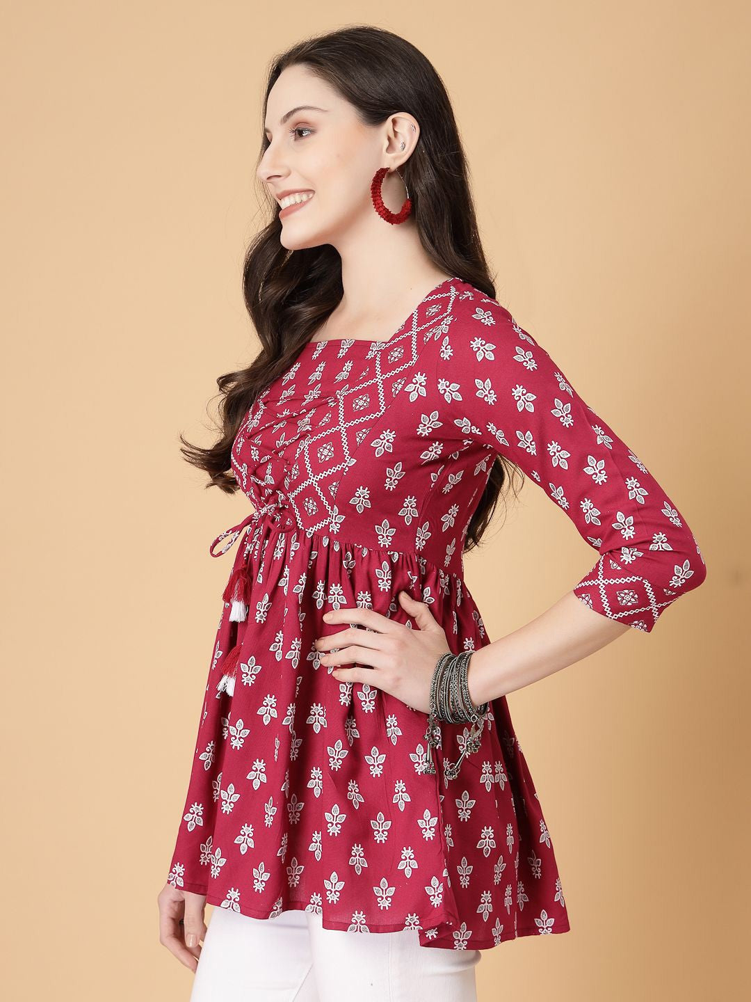 Women Print Cinched Waist Top