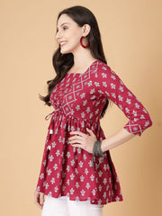 Women Print Cinched Waist Top