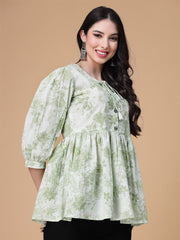 Floral Printed Pure Cotton Peplum Top