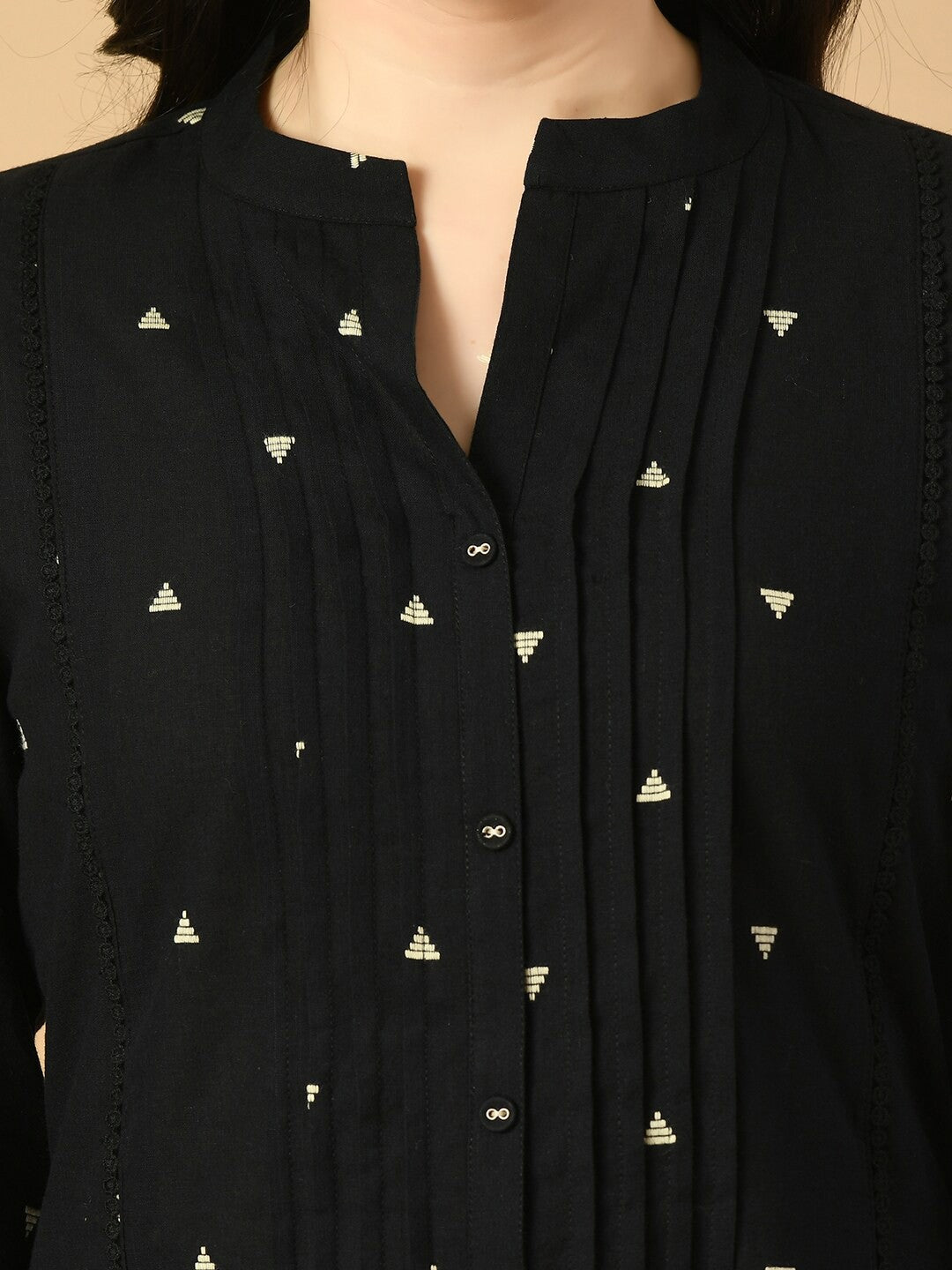 Geometric Printed Mandarin Collar Cotton Tunic