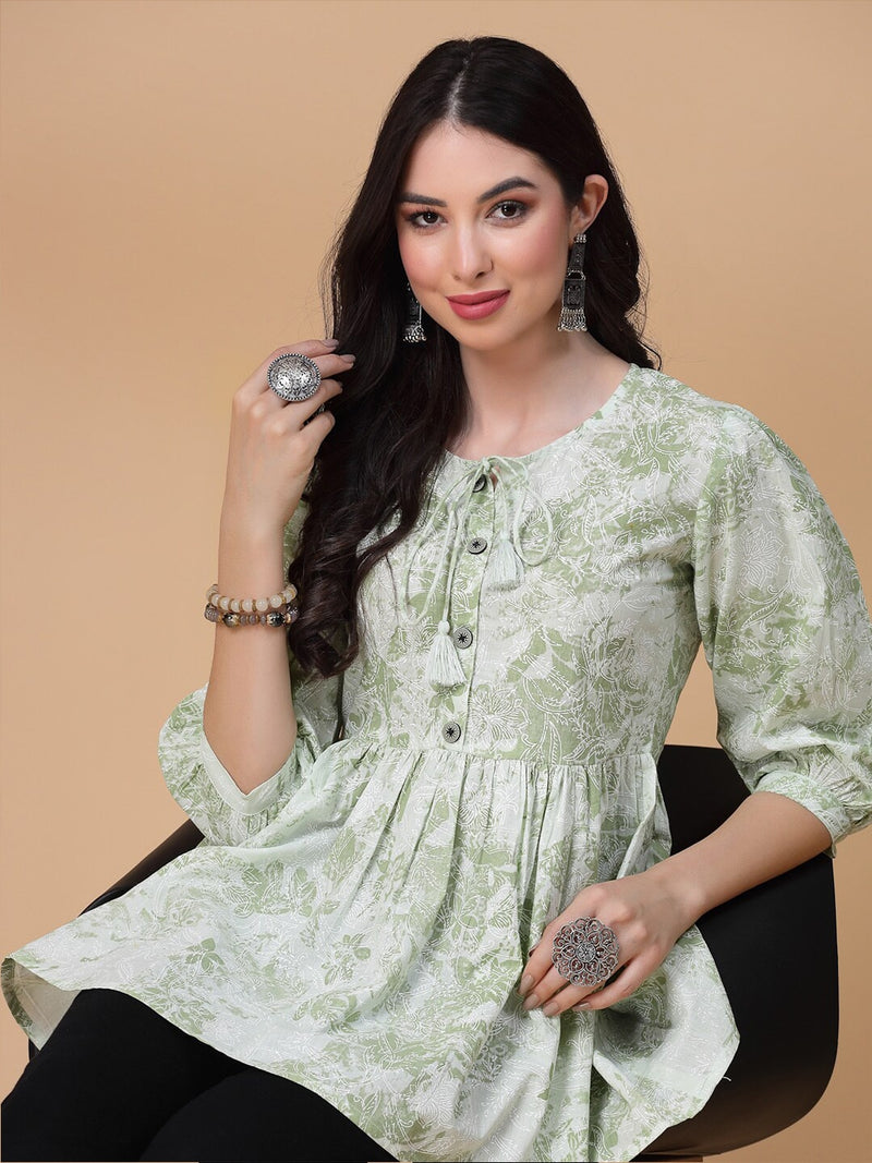 Floral Printed Pure Cotton Peplum Top