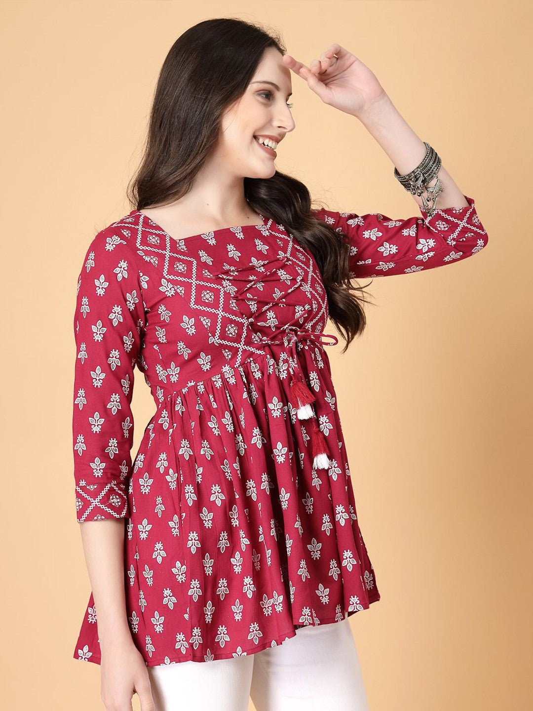Floral Print Lace Peplum Top