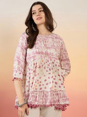 Polka Dot Printed Pure Cotton Pleated Anarkali Kurti - Kurtis for Women