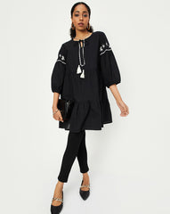 Embroidered Tunic with Neck Tie-Up