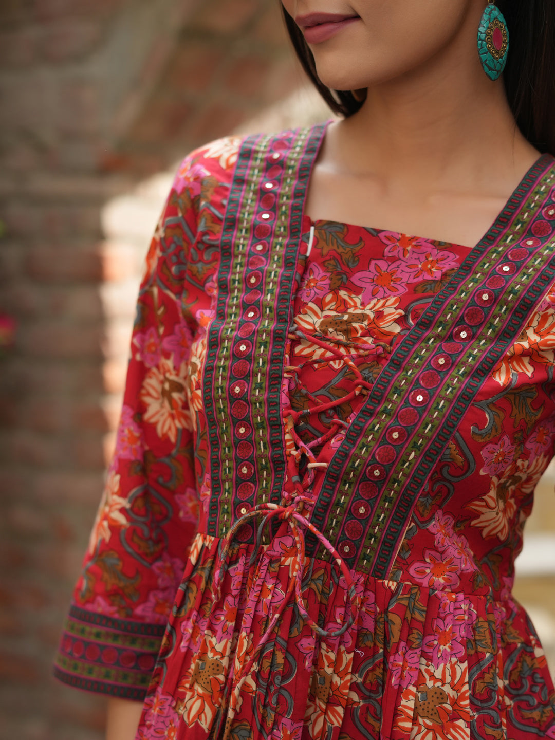 Women Green Floral Printed Pure Cotton Empire Tops