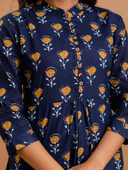 Floral Printed Pure Cotton Pleated A-Line Kurti