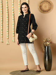 Geometric Printed Mandarin Collar Cotton Tunic