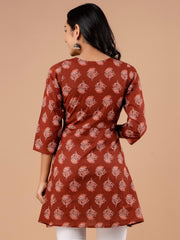Floral Printed Pure Cotton A Line Kurti