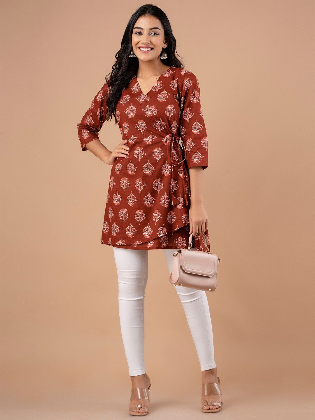 Floral Printed Pure Cotton A Line Kurti