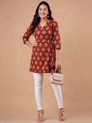Floral Printed Pure Cotton A Line Kurti
