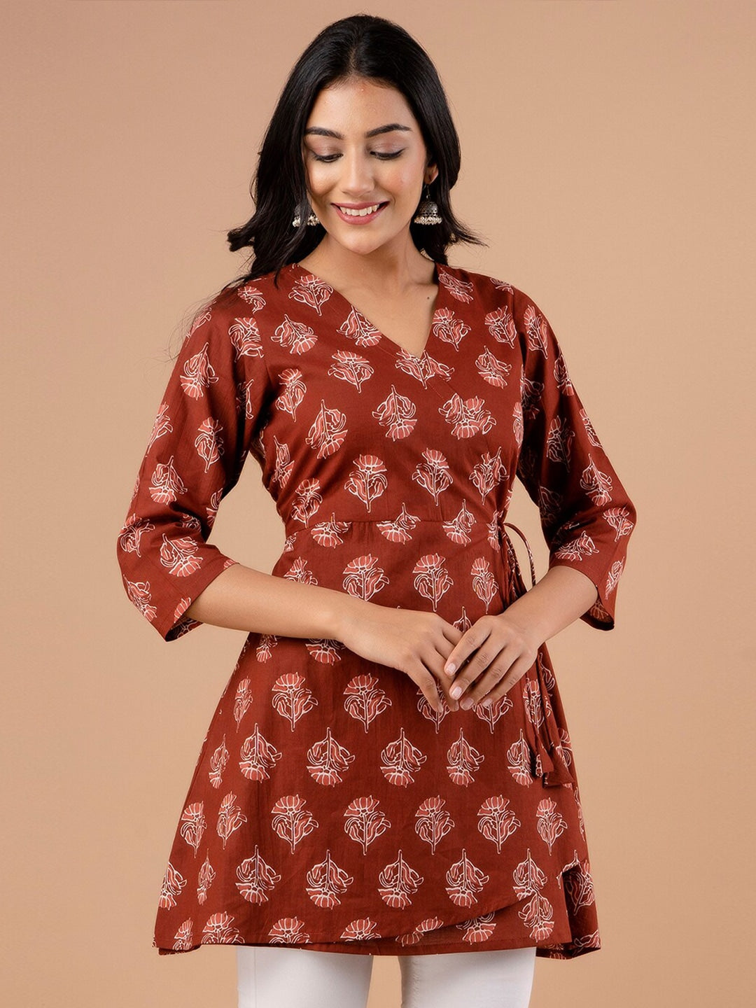 Floral Printed Pure Cotton A Line Kurti
