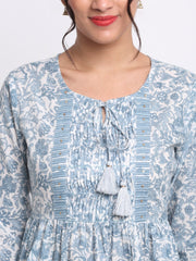 Floral Printed Tie-Up Neck Tie-Up Detail Cotton Tunic