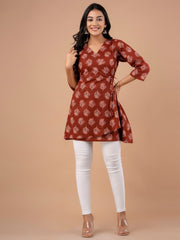 Floral Printed Pure Cotton A Line Kurti