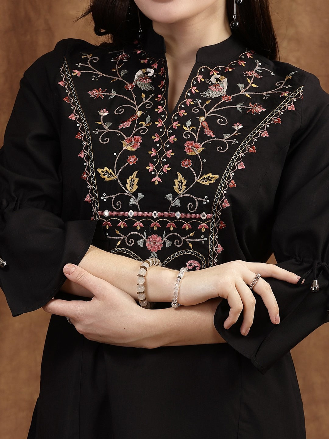 Mandarin Collar Embroidered Tunic