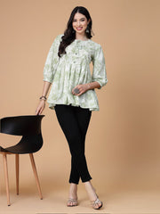 Floral Printed Pure Cotton Peplum Top