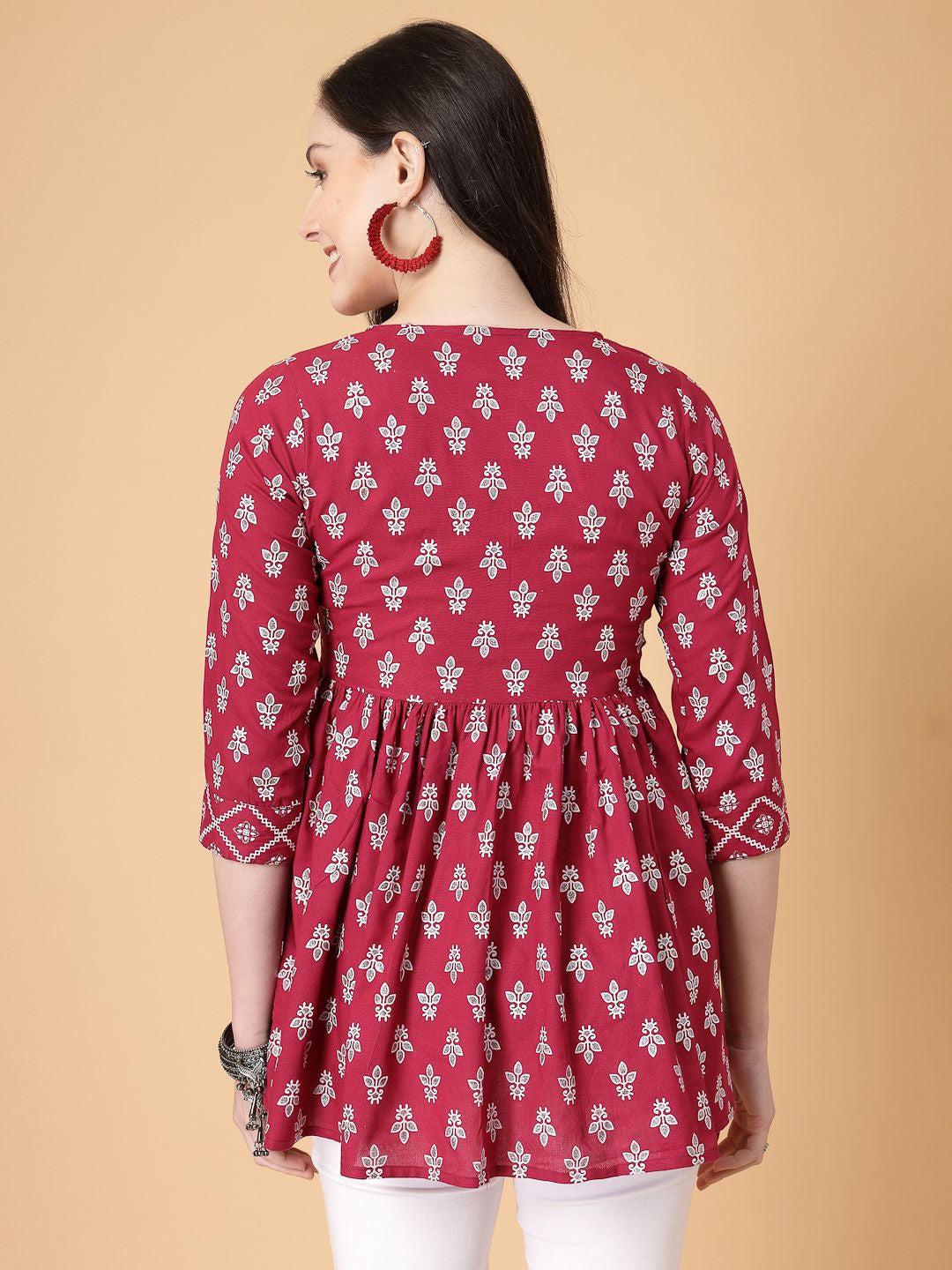 Women Print Cinched Waist Top