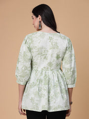 Floral Printed Pure Cotton Peplum Top
