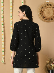 Geometric Printed Mandarin Collar Cotton Tunic