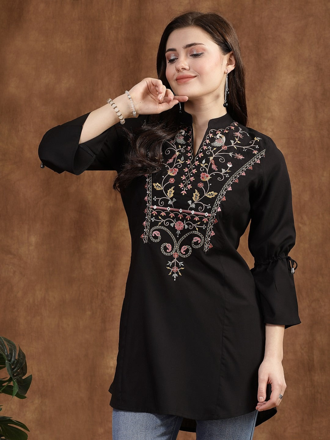 Mandarin Collar Embroidered Tunic