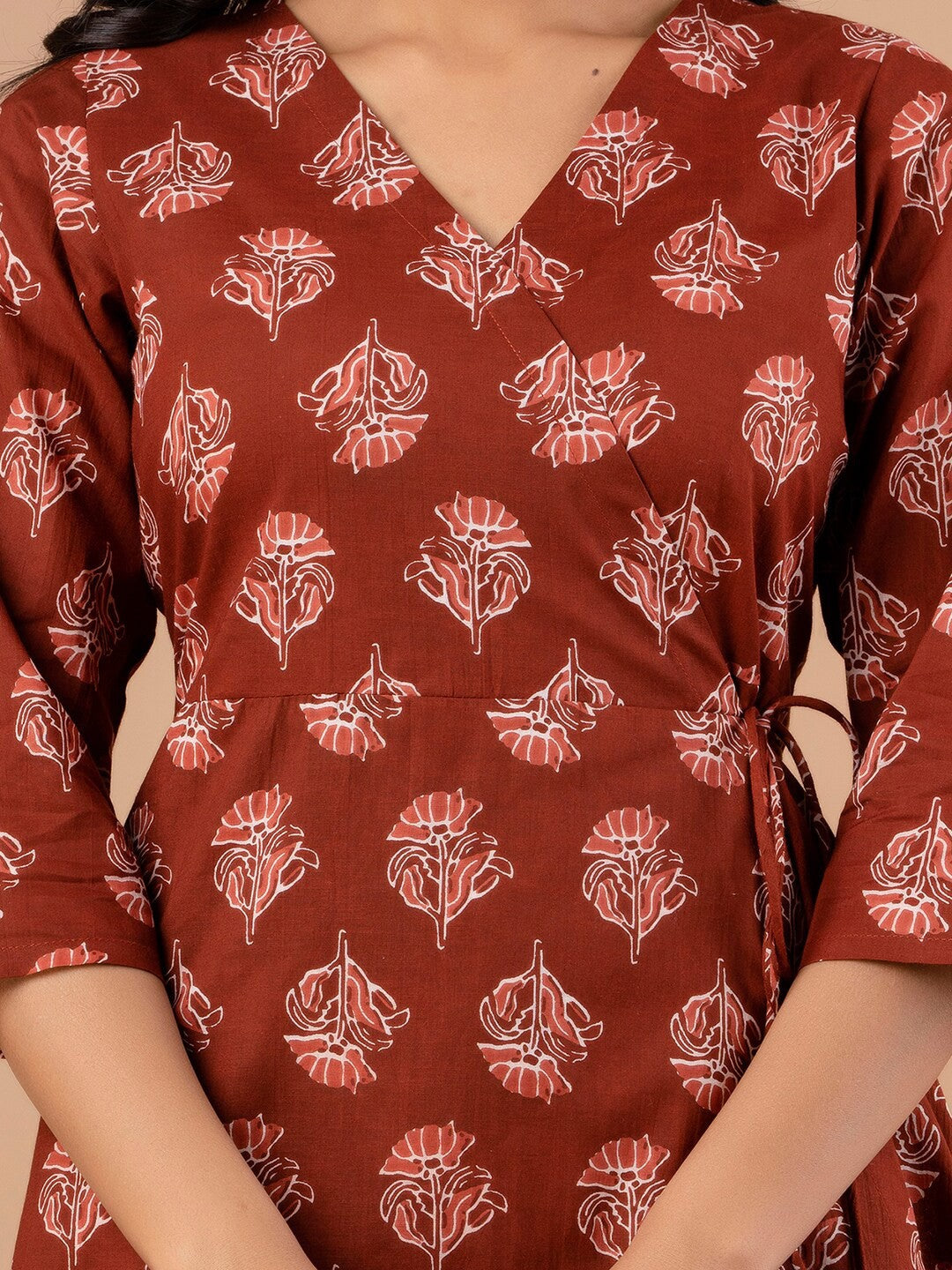 Floral Printed Pure Cotton A Line Kurti