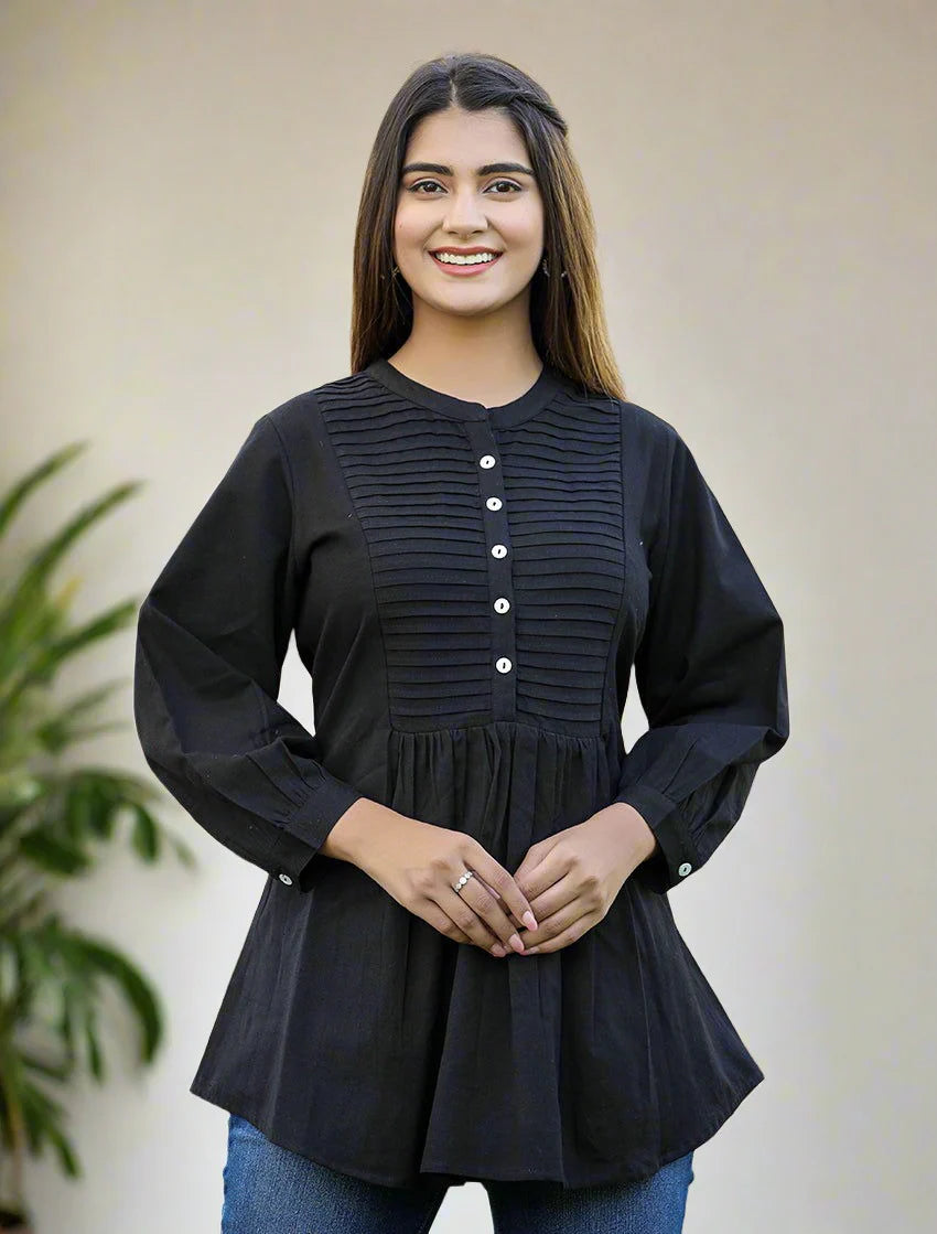 Black Printex Cotton Tunic Top