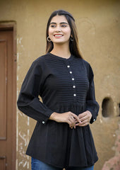 Black Printex Cotton Tunic Top