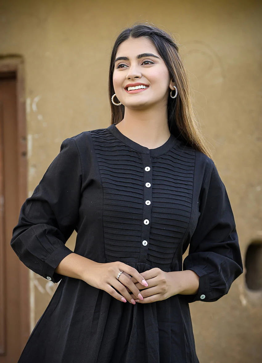 Black Printex Cotton Tunic Top