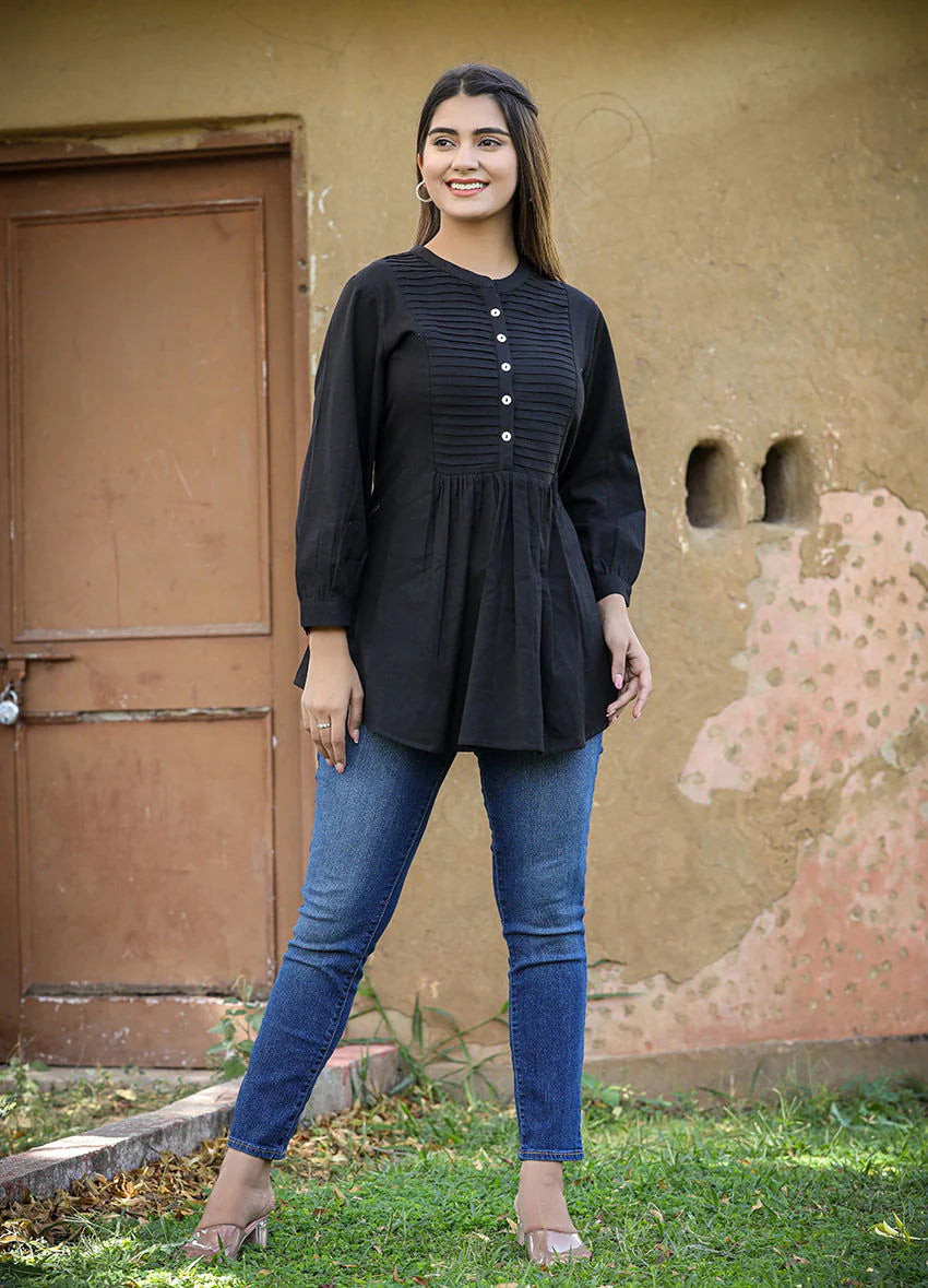 Black Printex Cotton Tunic Top