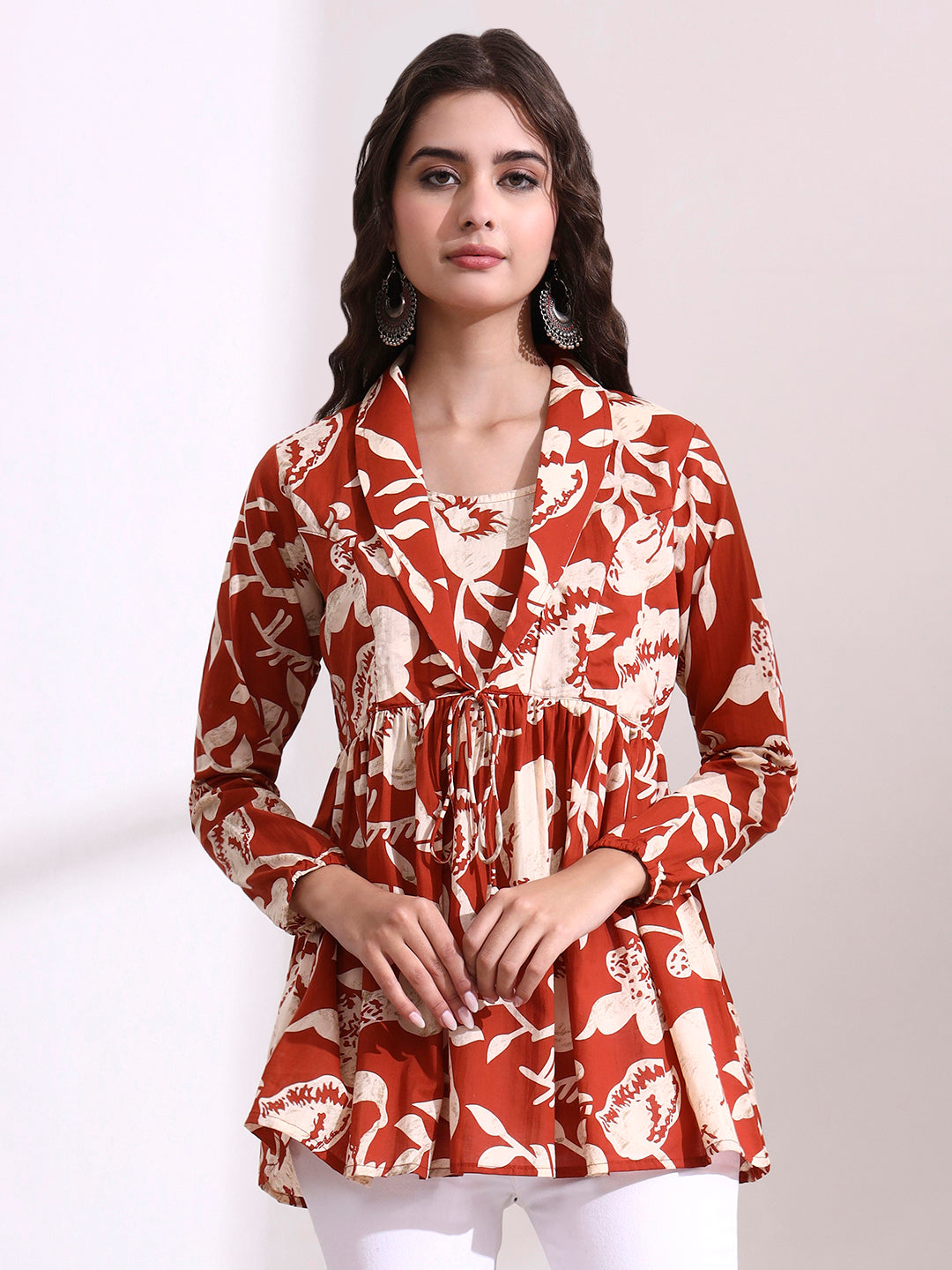 Divena Dark Orange Lepal Coller Peplum Top