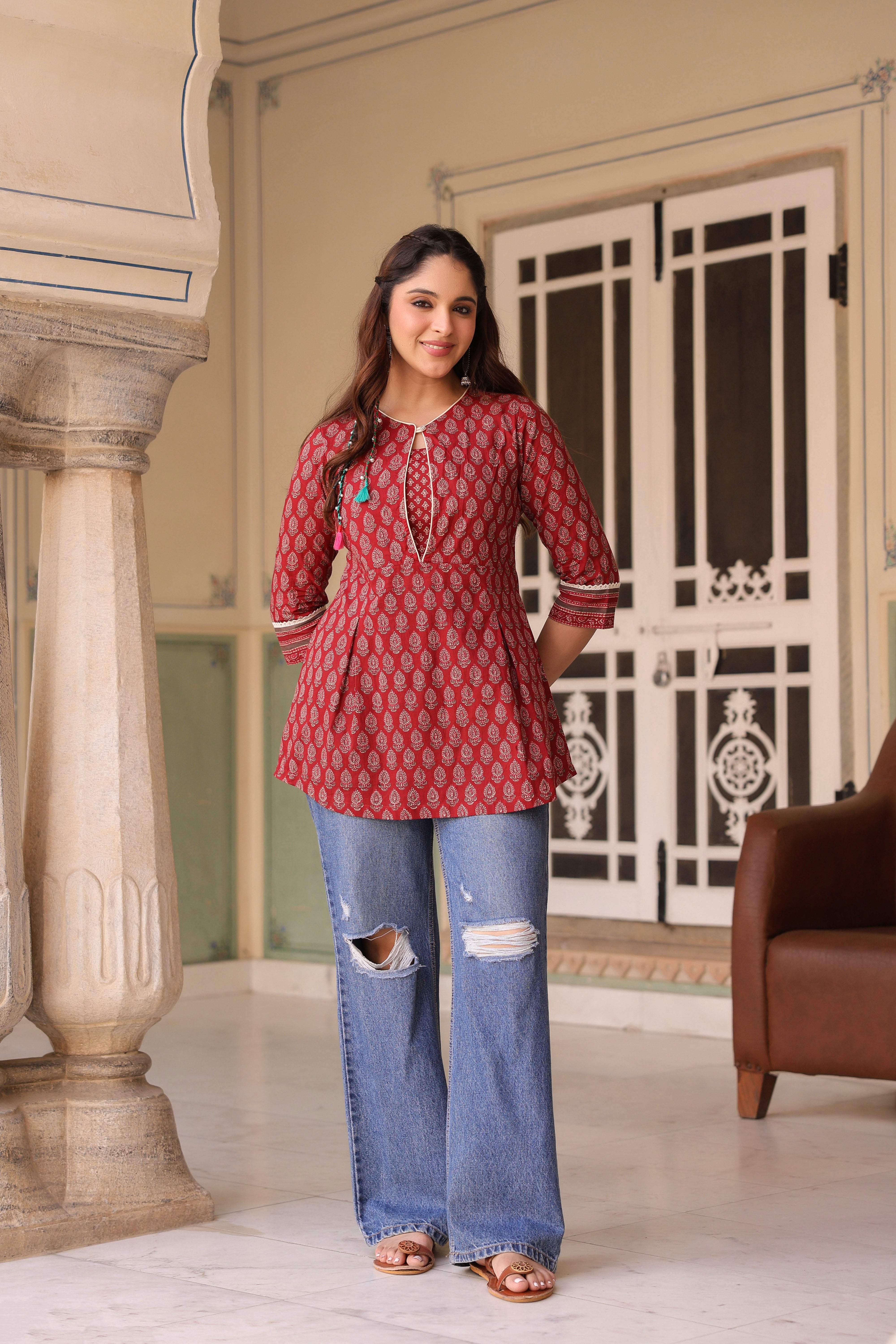 Ethnic Motifs Print Pure Cotton Top