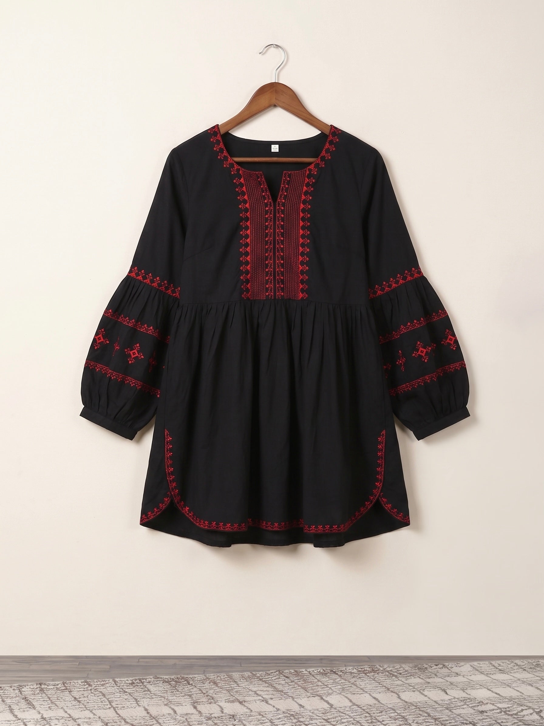 Black & Red Embroidered Tunic