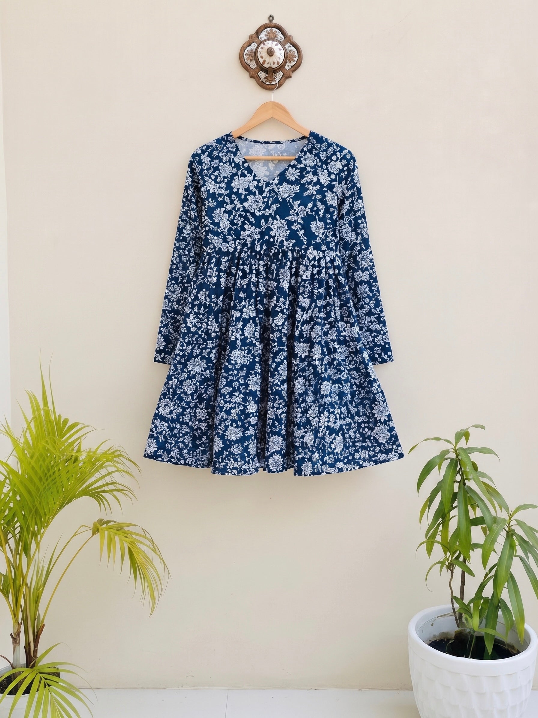Floral Printed V-Neck Anarkali Kurti