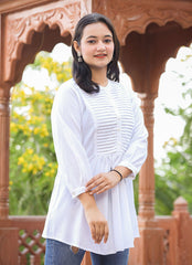 Pastel White Cotton Tunic Top