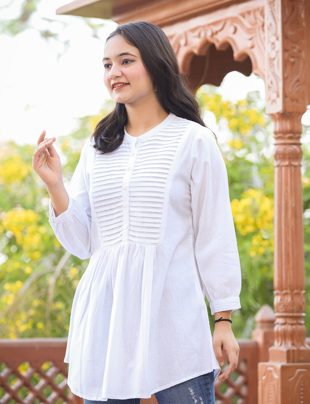 Pastel White Cotton Tunic Top