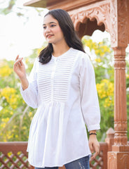 Pastel White Cotton Tunic Top