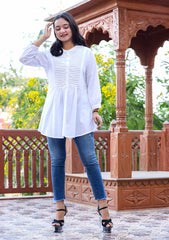 Pastel White Cotton Tunic Top