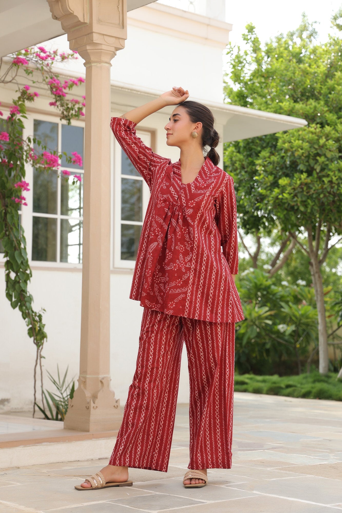 Chic lines red cotton co-ord set