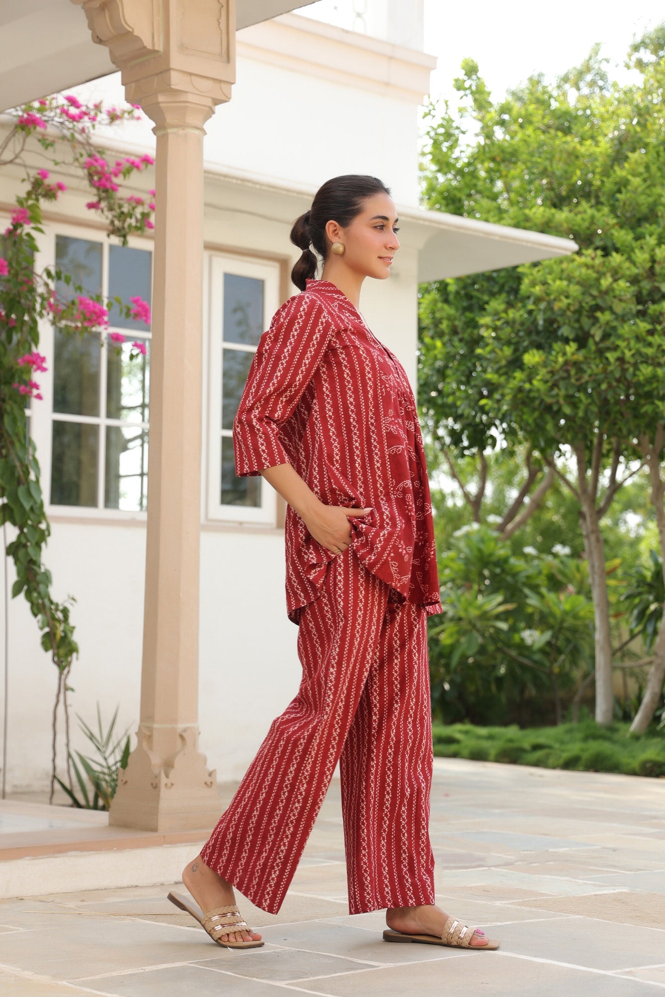 Chic lines red cotton co-ord set