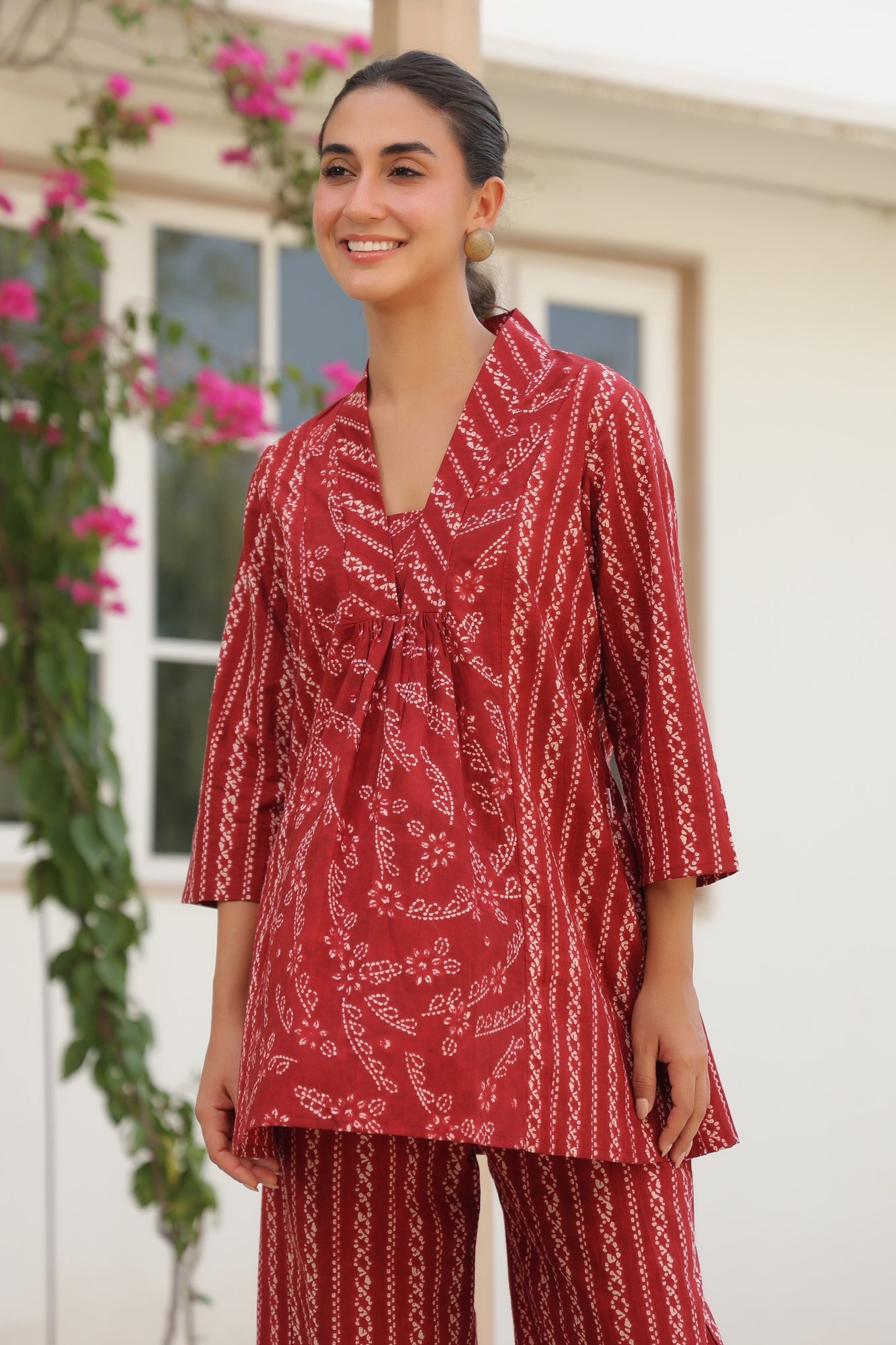 Chic lines red cotton co-ord set