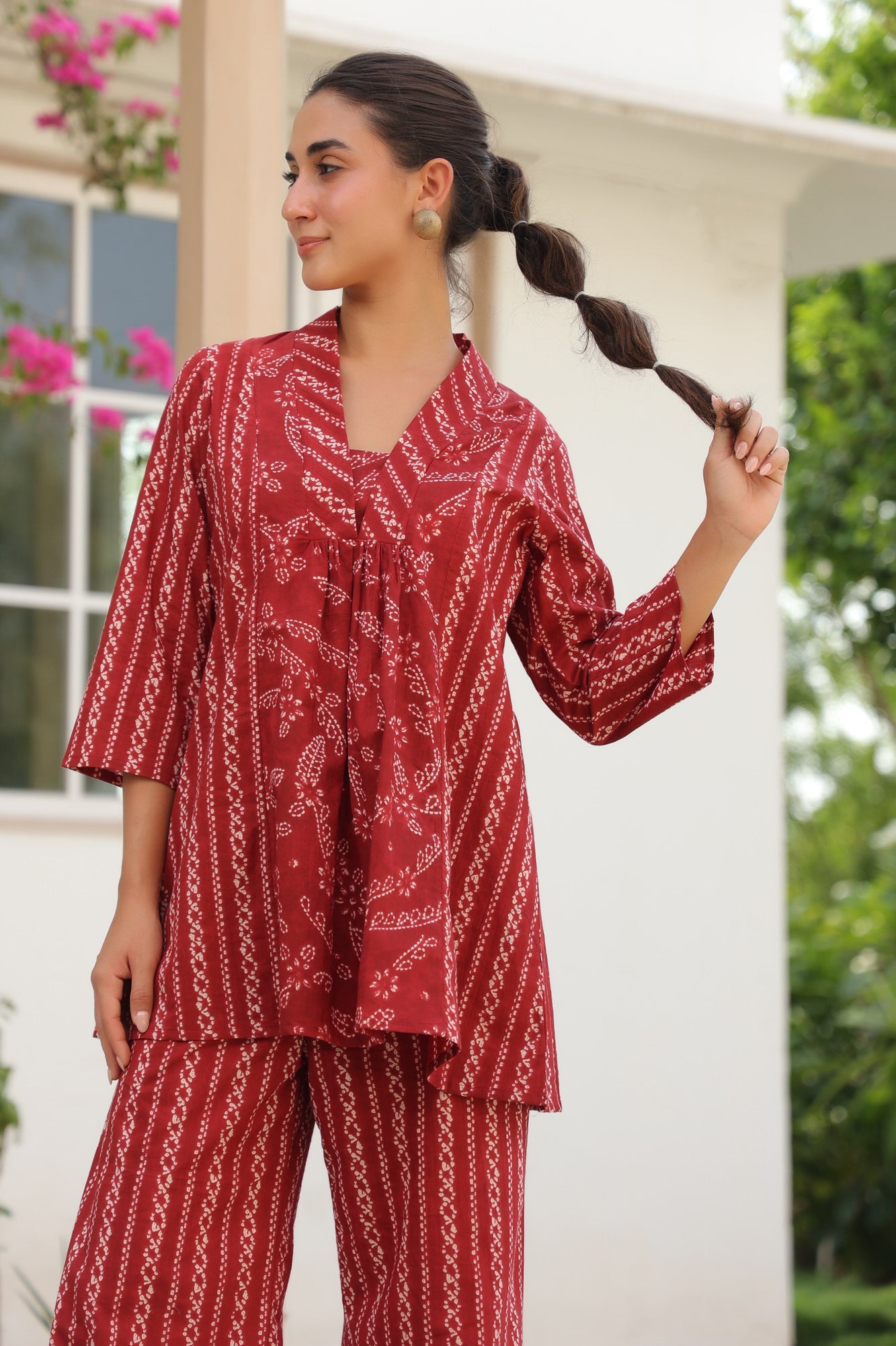 Chic lines red cotton co-ord set