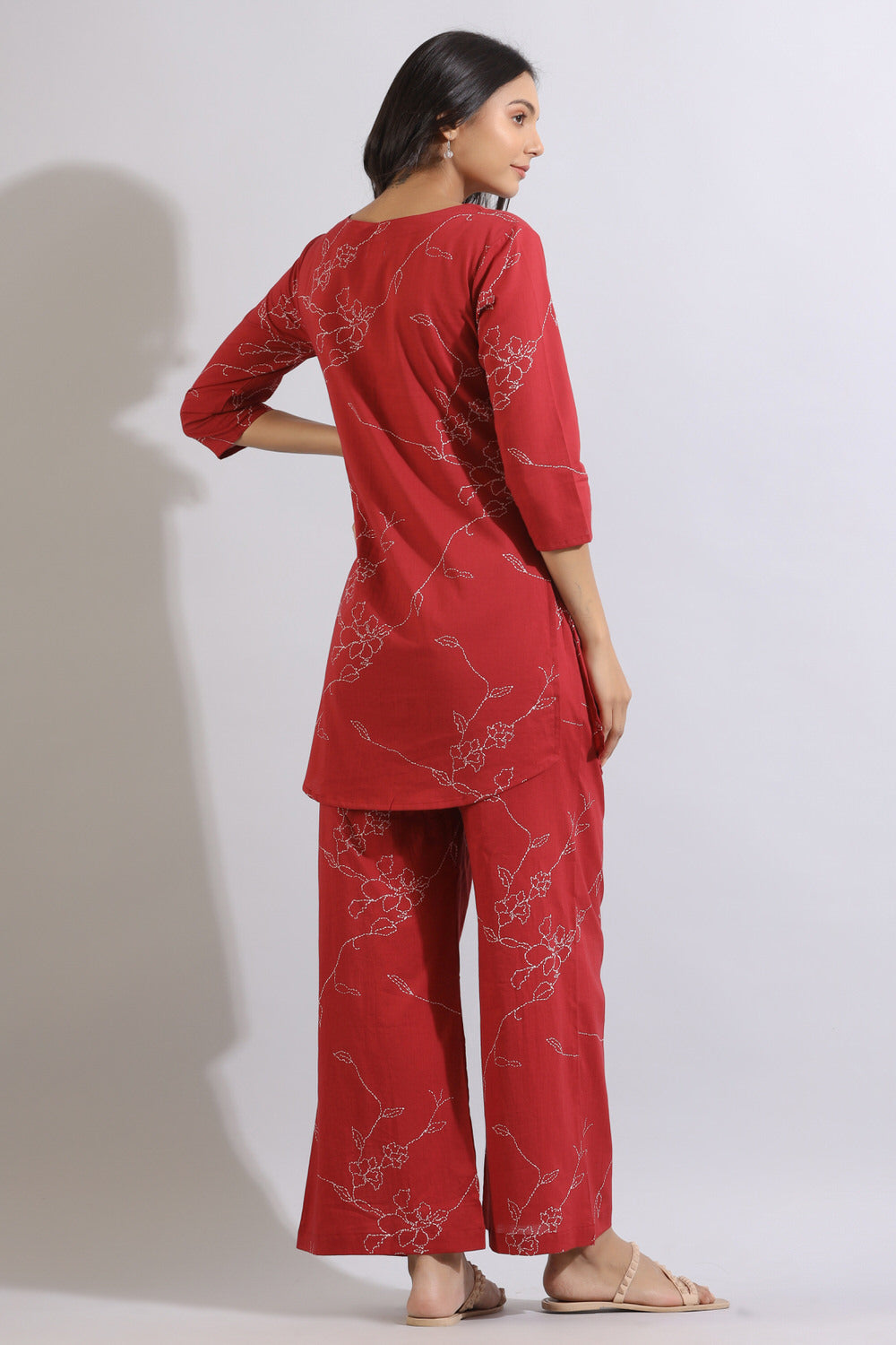 Floral dot on maroon cotton coord set