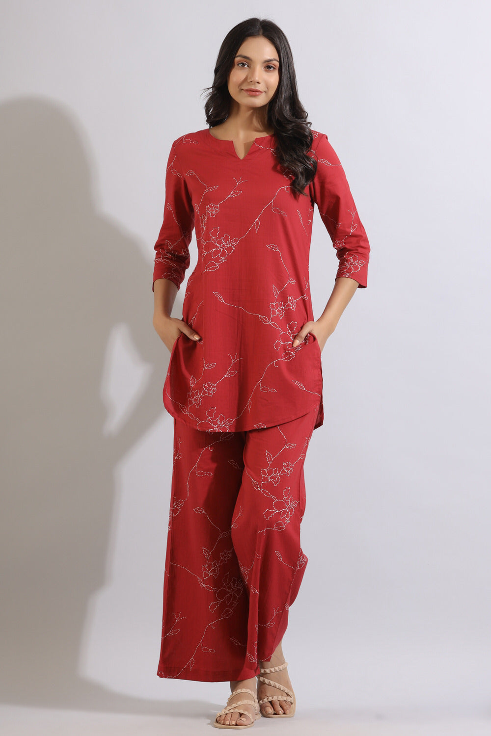 Floral dot on maroon cotton coord set