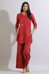 Floral dot on maroon cotton coord set