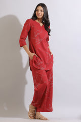 Floral dot on maroon cotton coord set
