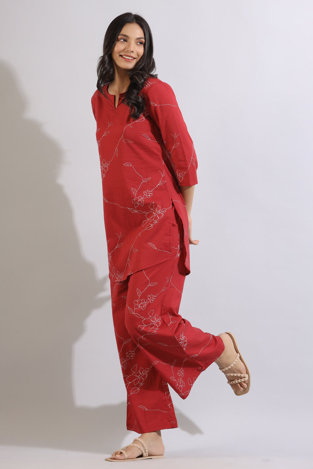 Floral dot on maroon cotton coord set