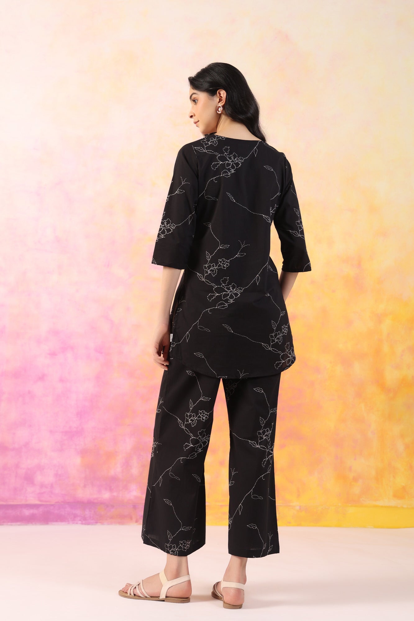 Dot floral black cotton coord set