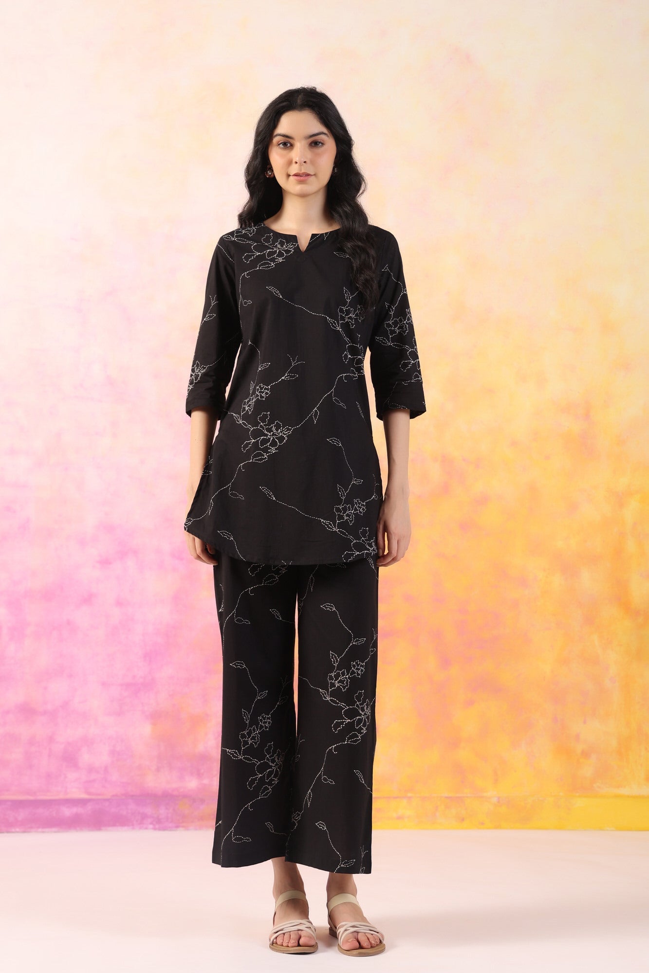 Dot floral black cotton coord set