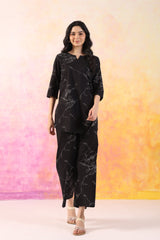 Dot floral black cotton coord set