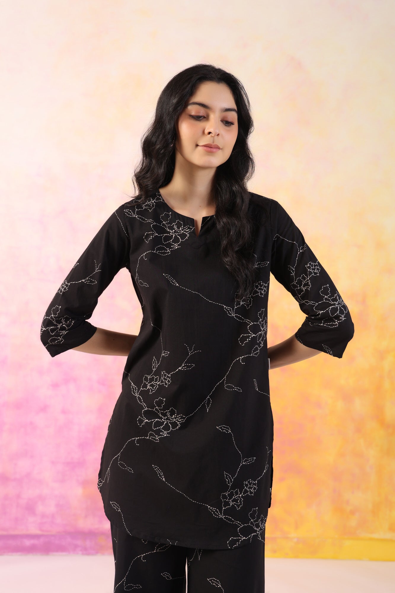 Dot floral black cotton coord set