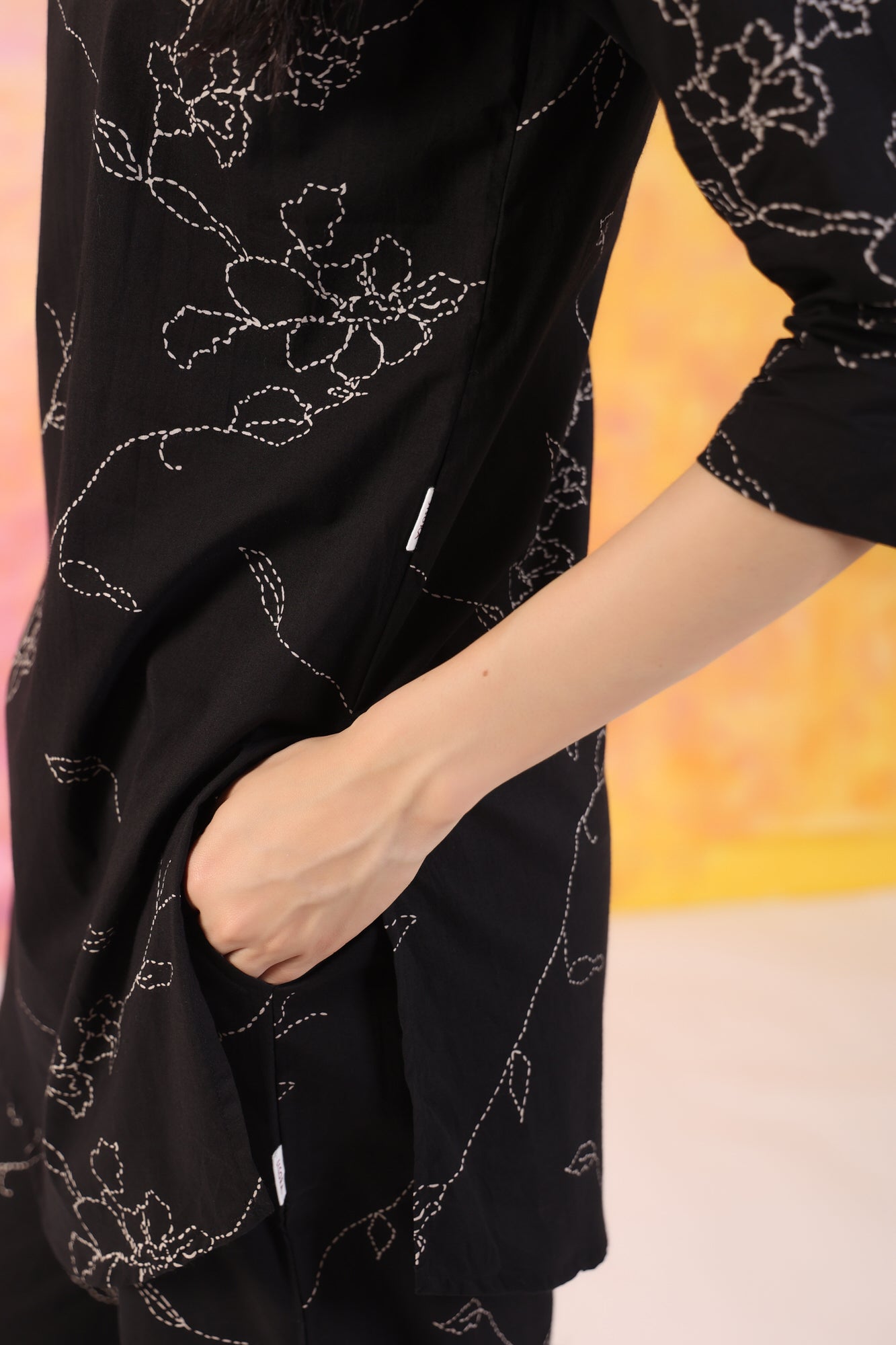 Dot floral black cotton coord set